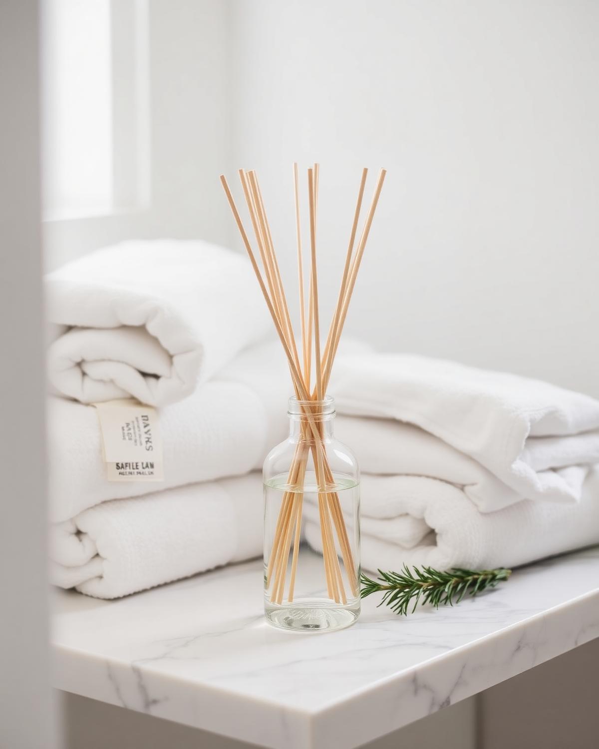Reed diffuser on marble shelf